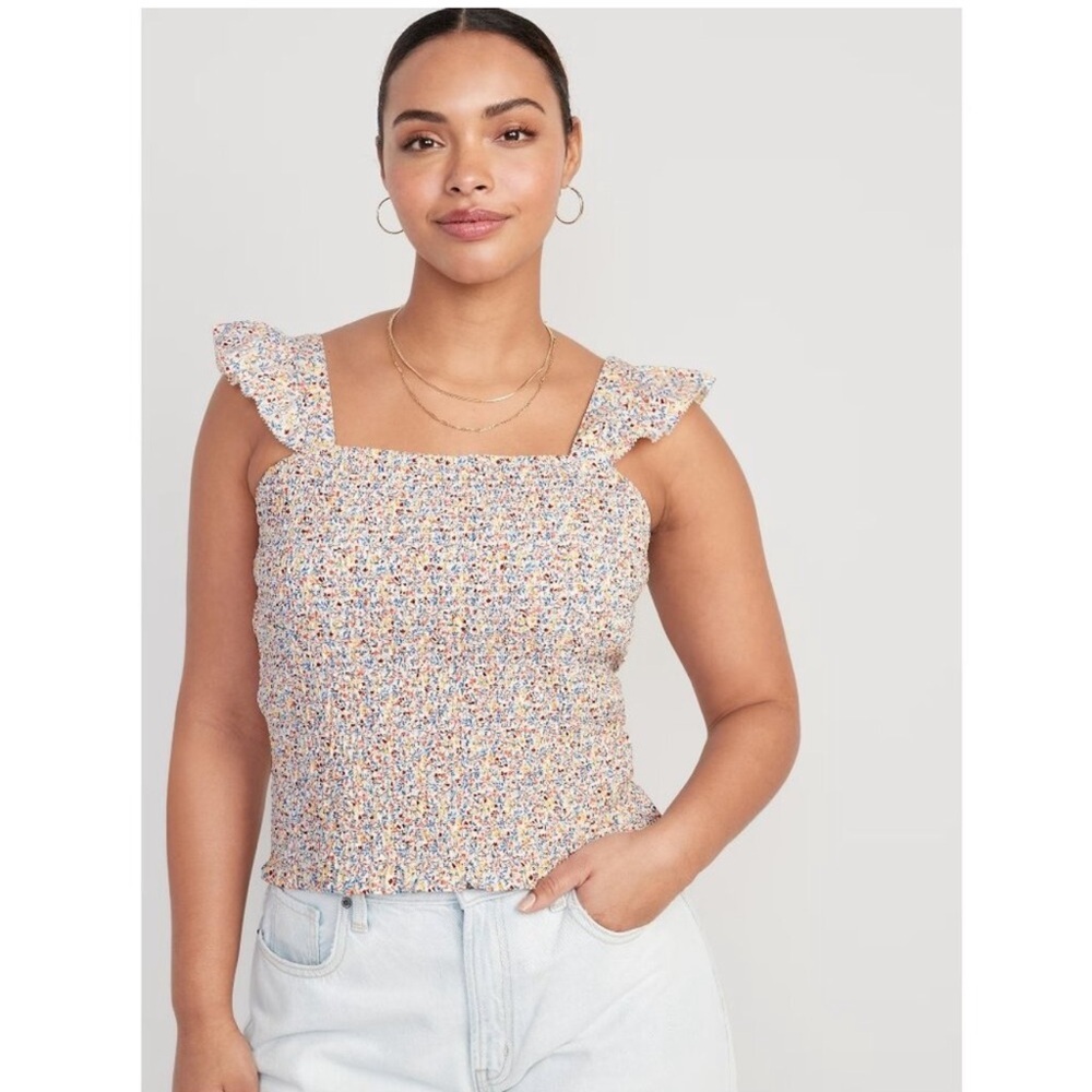 Old Navy Floral Smocked Fitted Ruffle Sleeves Crop Top Stretch Boho Cotton 3X
